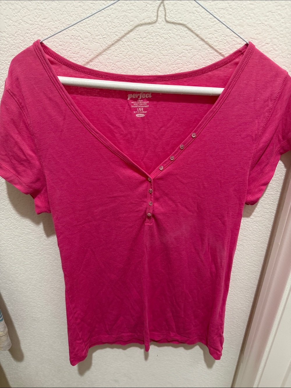 Perfect Brand Fuchsia Deep V Short Sleeve Henley